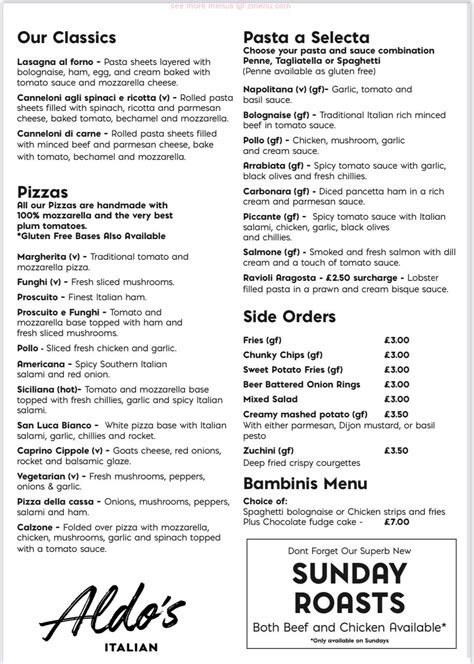 aldo's restaurant menu.